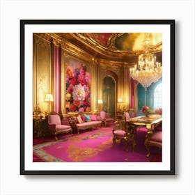 Pink And Gold Living Room Art Print