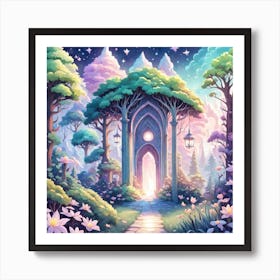 A Fantasy Forest With Twinkling Stars In Pastel Tone Square Composition 308 Art Print