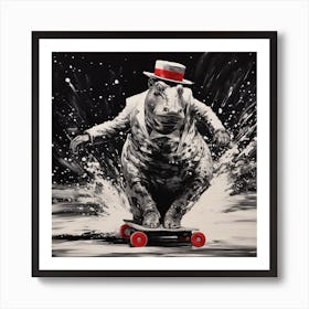 Hippo On Skateboard Art Print