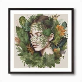 Woman With Leaves On Her Face Art Print