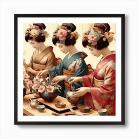 Japanese women making Ikebana 1 Art Print