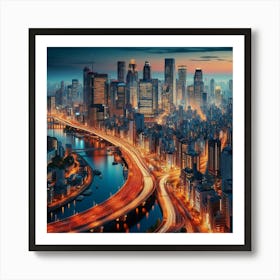 Tokyo Skyline At Night Art Print