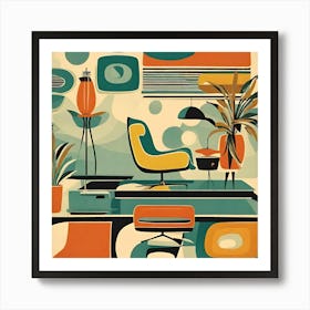 Retro Vintage Living Room Art Print