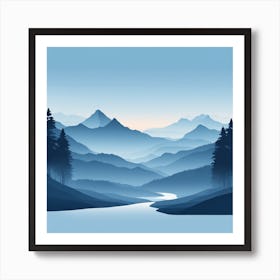 Misty mountains background in blue tone 76 Art Print