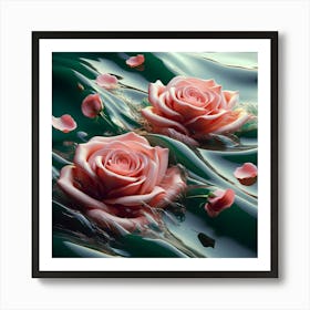 Pink Roses In Water Art Print