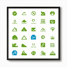 A Series Of Flat Design Icons Representing Various Eco Friendly Practices Such As Recycling Solar (7) Art Print