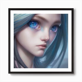 Anime Girl With Blue Hair Hyper-Realistic Anime Portraits Art Print