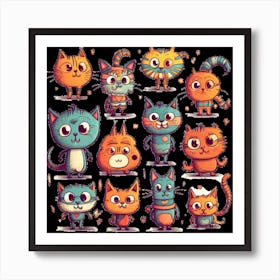 doodle cats funny Art Print