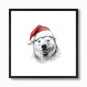 Cheerful Polar Bear In Festive Santa Hat Art Print