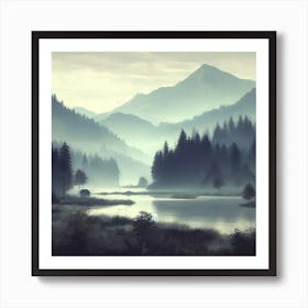 "A serene and misty mountain landscape." Wall Art1 Art Print