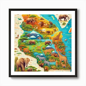 African Animals Map Poster