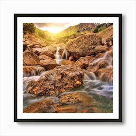 Waterfall In The Mountains Poster