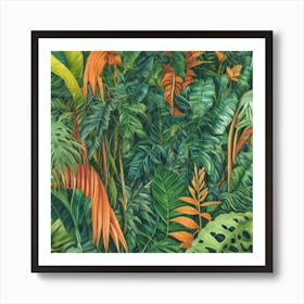 Tropical Jungle Night Botanical Art Print Art Print