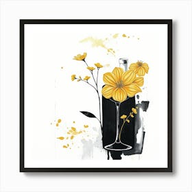 Yellow Flowers In A Glass Art Print