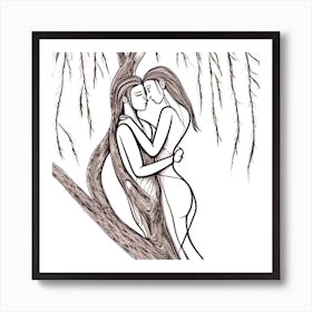 Couple Hugging Under A Tree 5 Art Print