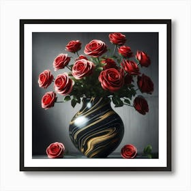 Red Roses In A Marble Vase Art Print