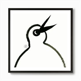 Angry Bird - square black and white minimal ink bird Art Print