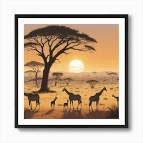 Giraffes In The Savannah Art Print