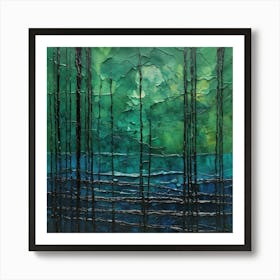 Forest Of Trees Abstract Painting Green and Blue Color Art Print