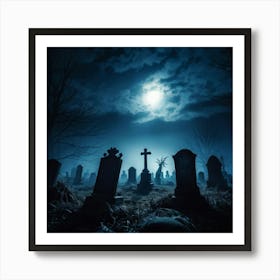 Death Fear Rising Full Fog Gravestone Dark Night Evil Background Holiday Horror Undead (28) Art Print