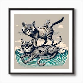 Cats In The Ocean, swimming Art Print