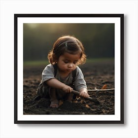 Little Girl Playing In The Dirt Art Print