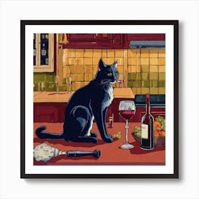 Cat In The Kitchen 2 Art Print