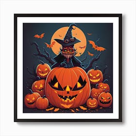 Halloween Witch With Pumpkins 3 Art Print