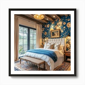 Bedroom With Floral Wallpaper 2 Art Print