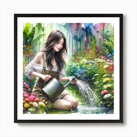 Watering Flower Garden Art Print