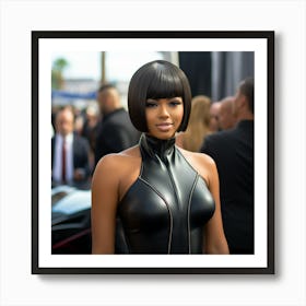 A Black Woman Voluptuous Sexy Wearing Black Latex Dress Long Bob Haircut on the Red Carpet - Created by Midjourney Art Print