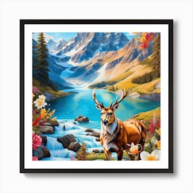 Deer By The River Art Print