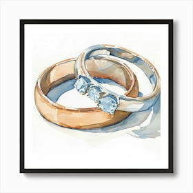 Watercolor Wedding Rings Close Up 17 Art Print