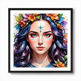 Girl With Flowers Art Print