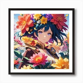 Anime Girl In Flowers Art Print