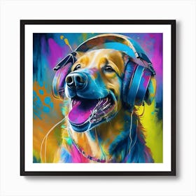 Dog Listening To Music Canvas Print Art Print