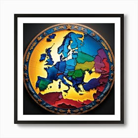 A Digitally Rendered Image Featuring A Circle Encompassing The Continent Of Europe With Each Europe (5) Art Print