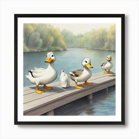 Ducks On The Dock Art Print