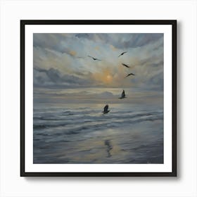 Seagulls At Sunset Affiche