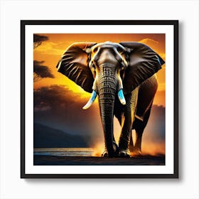 Elephant At Sunset 1 Art Print