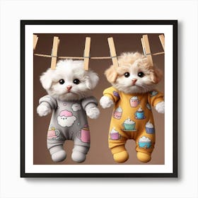 Cute Kittens Hanging On Clothesline Art Print