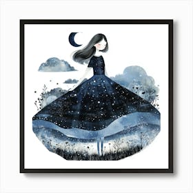 Girl In The Blue Dress Art Print