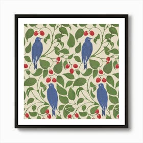 Blue Birds On A Branch Affiche