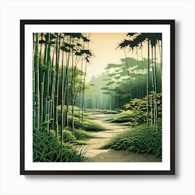 Tranquil Bamboo Grove A Scene Of A Serene Zen Garden Shades Of Green Soft Morning Light With Rak (1) Art Print