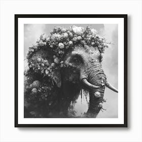 Elephant With Flowers On Its Head Art Print