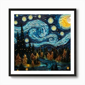 A Serene Night Sky in Van Gogh Style 1 Art Print