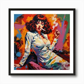 Lady In White Smoking A Cigarette Art Print