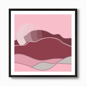 Hills Water Lake Sun Sunrise Lines Drawing Boho Art Print