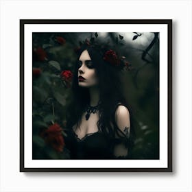 Gothic Girl With Roses 1 Art Print