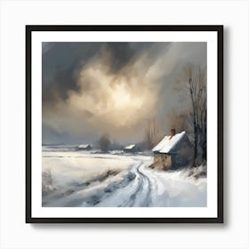 A Winter Landscape, Snow across the Countryside 1 Art Print